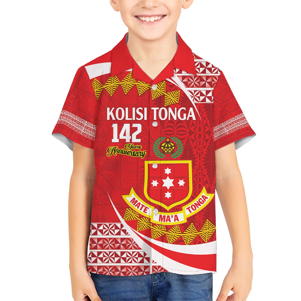 Personalised Kolisi Tonga College Atele Family Matching Off Shoulder Maxi Dress and Hawaiian Shirt Mate Maa Tonga 142 Years Anniversary LT14 Son's Shirt Red - Polynesian Pride