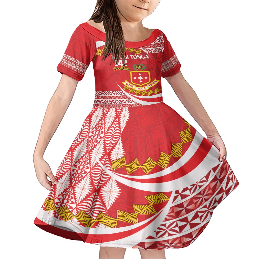 Personalised Kolisi Tonga College Atele Family Matching Tank Maxi Dress and Hawaiian Shirt Mate Maa Tonga 142 Years Anniversary LT14 Daughter's Dress Red - Polynesian Pride