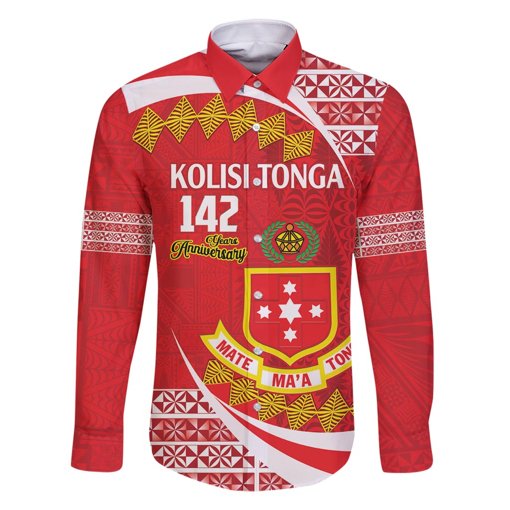 Personalised Kolisi Tonga College Atele Family Matching Tank Maxi Dress and Hawaiian Shirt Mate Maa Tonga 142 Years Anniversary LT14 Dad's Shirt - Long Sleeve Red - Polynesian Pride