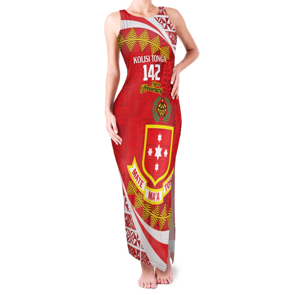 Personalised Kolisi Tonga College Atele Family Matching Tank Maxi Dress and Hawaiian Shirt Mate Maa Tonga 142 Years Anniversary LT14 Mom's Dress Red - Polynesian Pride
