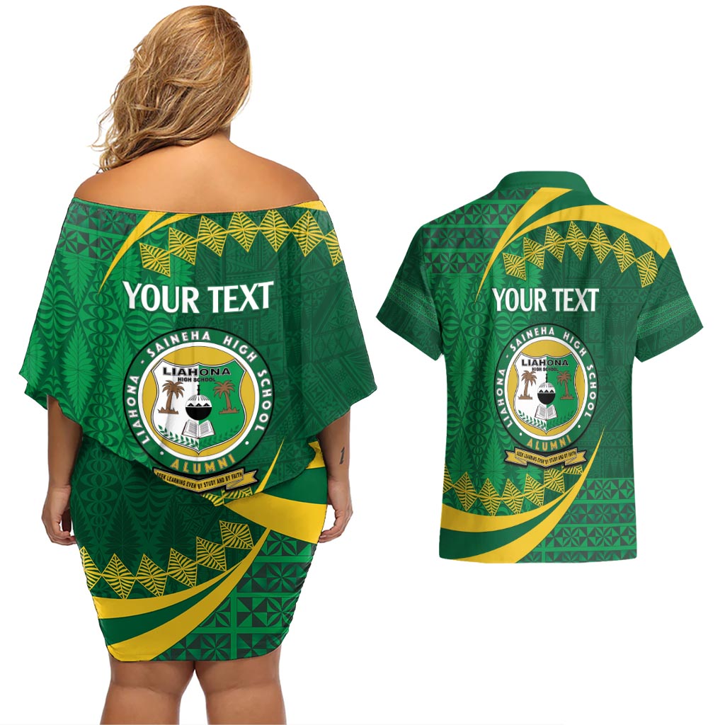 Personalised Tonga Liahona-Saineha High School Couples Matching Off Shoulder Short Dress and Hawaiian Shirt Happy 76 Years Anniversary LT14 - Polynesian Pride