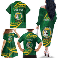 Personalised Tonga Liahona-Saineha High School Family Matching Off The Shoulder Long Sleeve Dress and Hawaiian Shirt Happy 76 Years Anniversary LT14 - Polynesian Pride