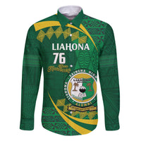 Personalised Tonga Liahona-Saineha High School Family Matching Off The Shoulder Long Sleeve Dress and Hawaiian Shirt Happy 76 Years Anniversary LT14 Dad's Shirt - Long Sleeve Green - Polynesian Pride