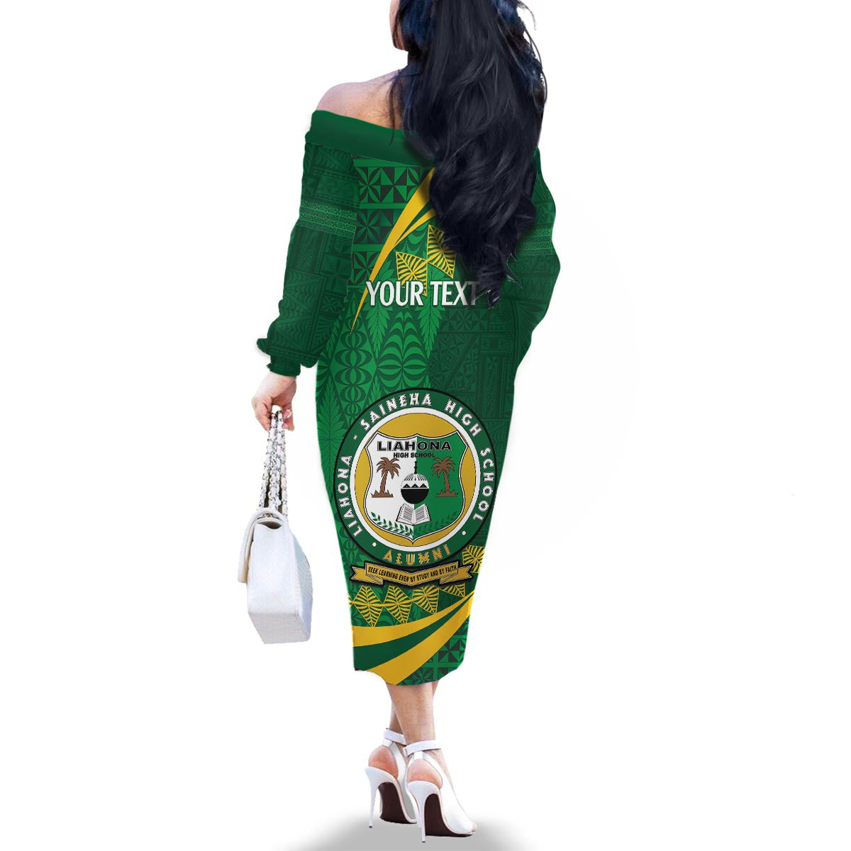 Personalised Tonga Liahona-Saineha High School Family Matching Off The Shoulder Long Sleeve Dress and Hawaiian Shirt Happy 76 Years Anniversary LT14 - Polynesian Pride