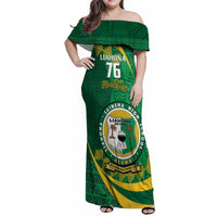 Personalised Tonga Liahona-Saineha High School Family Matching Off Shoulder Maxi Dress and Hawaiian Shirt Happy 76 Years Anniversary LT14 Mom's Dress Green - Polynesian Pride