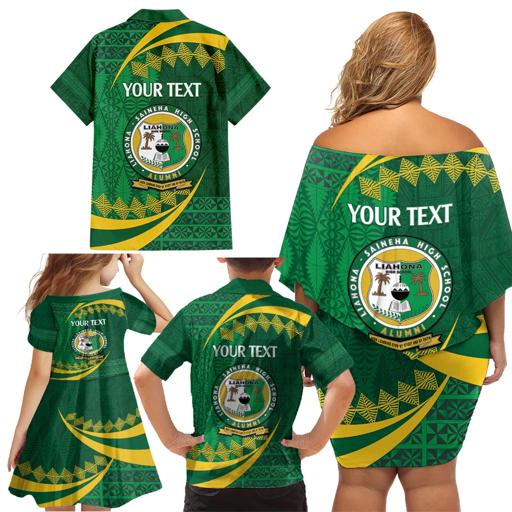 Personalised Tonga Liahona-Saineha High School Family Matching Off Shoulder Short Dress and Hawaiian Shirt Happy 76 Years Anniversary LT14 - Polynesian Pride