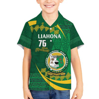 Personalised Tonga Liahona-Saineha High School Family Matching Puletasi and Hawaiian Shirt Happy 76 Years Anniversary LT14 Son's Shirt Green - Polynesian Pride