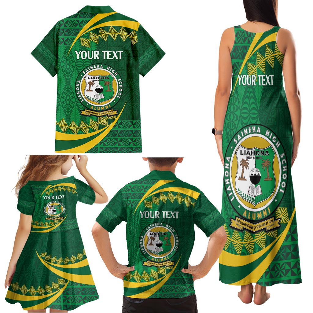Personalised Tonga Liahona-Saineha High School Family Matching Tank Maxi Dress and Hawaiian Shirt Happy 76 Years Anniversary LT14 - Polynesian Pride