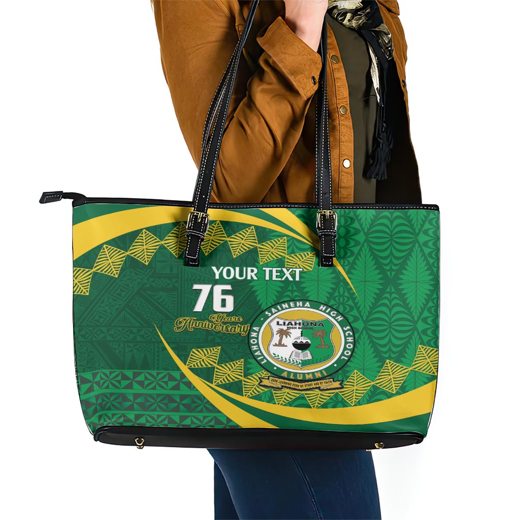 Personalised Tonga Liahona-Saineha High School Leather Tote Bag Happy 76 Years Anniversary