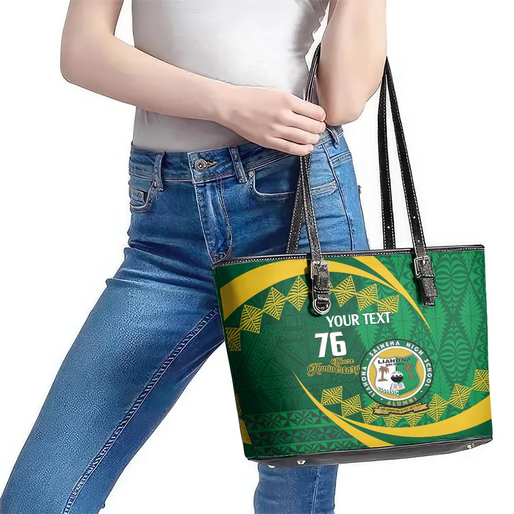 Personalised Tonga Liahona-Saineha High School Leather Tote Bag Happy 76 Years Anniversary