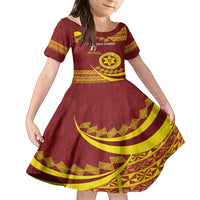 Personalised Tonga High School Family Matching Long Sleeve Bodycon Dress and Hawaiian Shirt Happy 77 Years Anniversary LT14 Daughter's Dress Maroon - Polynesian Pride