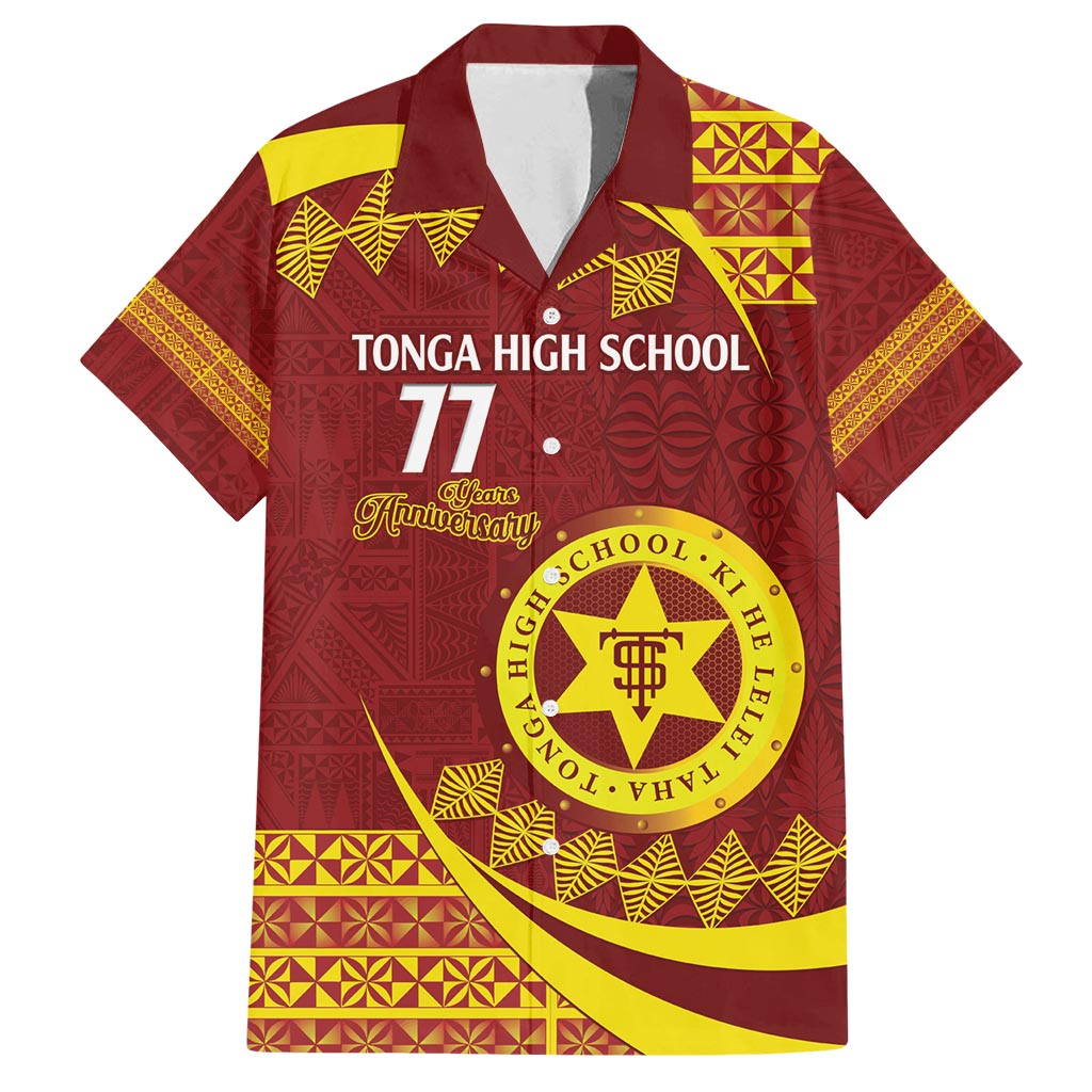 Personalised Tonga High School Family Matching Long Sleeve Bodycon Dress and Hawaiian Shirt Happy 77 Years Anniversary LT14 Dad's Shirt - Short Sleeve Maroon - Polynesian Pride