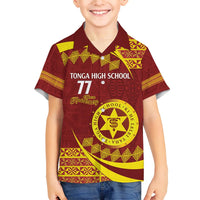 Personalised Tonga High School Family Matching Long Sleeve Bodycon Dress and Hawaiian Shirt Happy 77 Years Anniversary LT14 Son's Shirt Maroon - Polynesian Pride