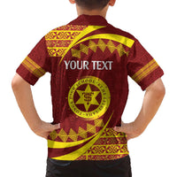 Personalised Tonga High School Family Matching Off The Shoulder Long Sleeve Dress and Hawaiian Shirt Happy 77 Years Anniversary LT14 - Polynesian Pride