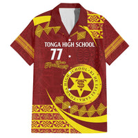 Personalised Tonga High School Family Matching Off The Shoulder Long Sleeve Dress and Hawaiian Shirt Happy 77 Years Anniversary LT14 Dad's Shirt - Short Sleeve Maroon - Polynesian Pride