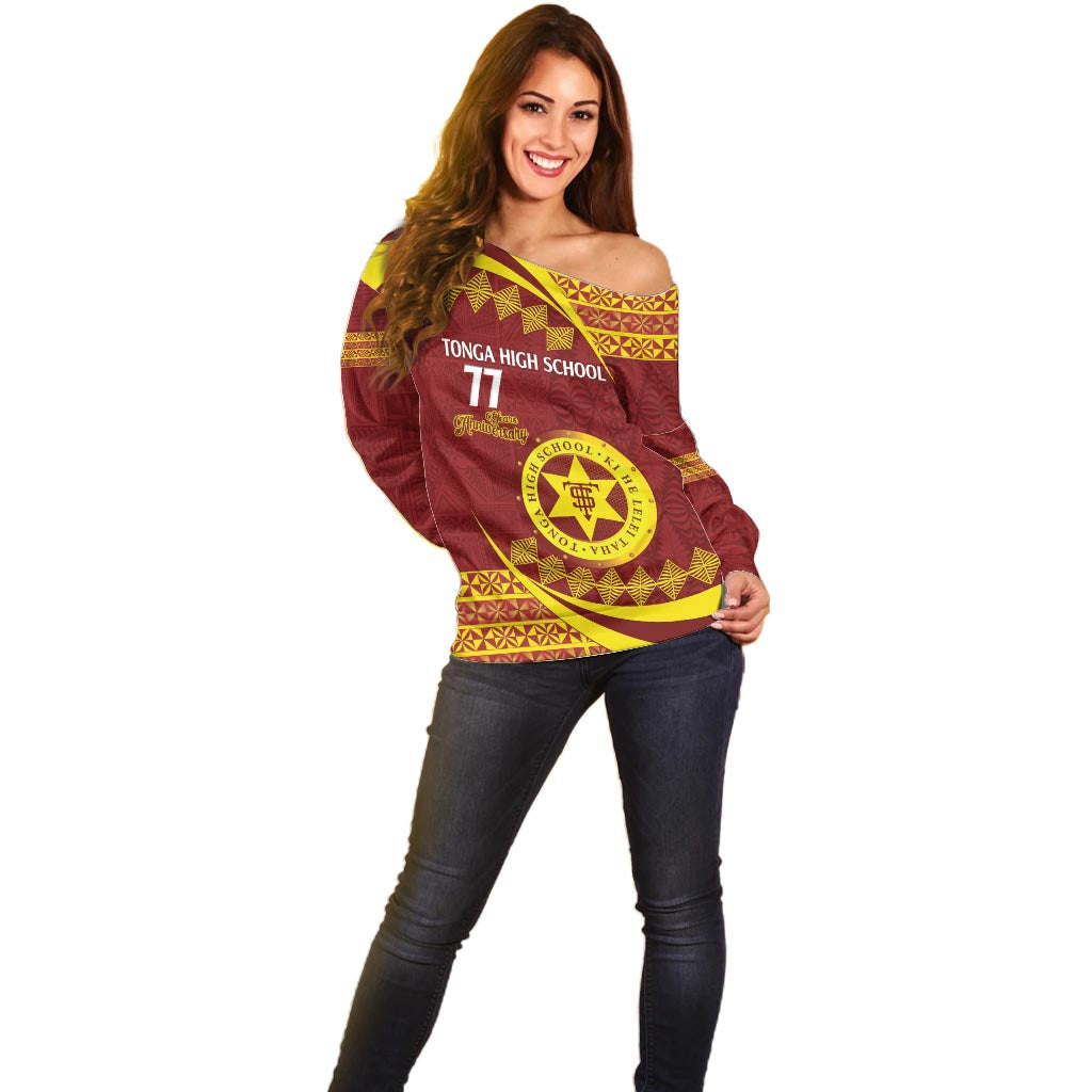 Personalised Tonga High School Off Shoulder Sweater Happy 77 Years Anniversary