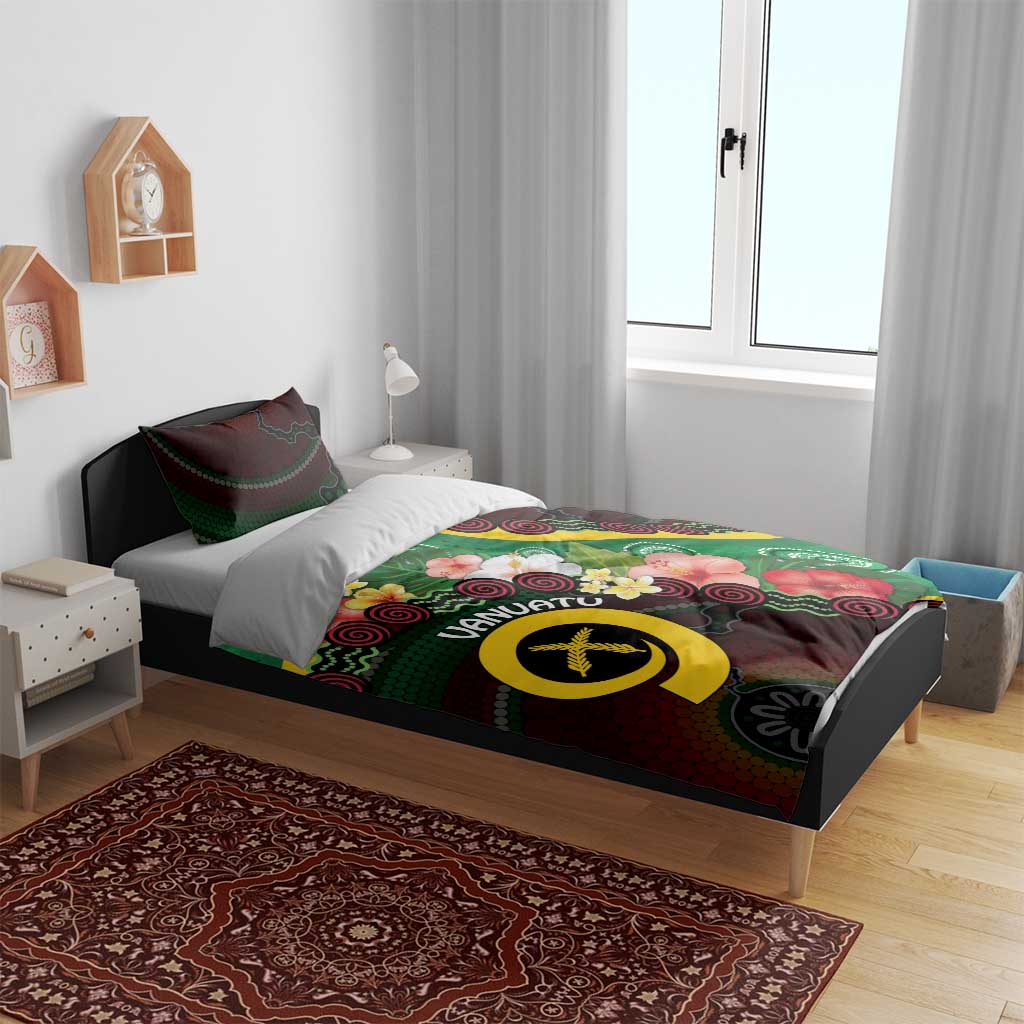 Long God Yumi Stanap Vanuatu Bedding Set Tropical Flowers Aboriginal Pattern