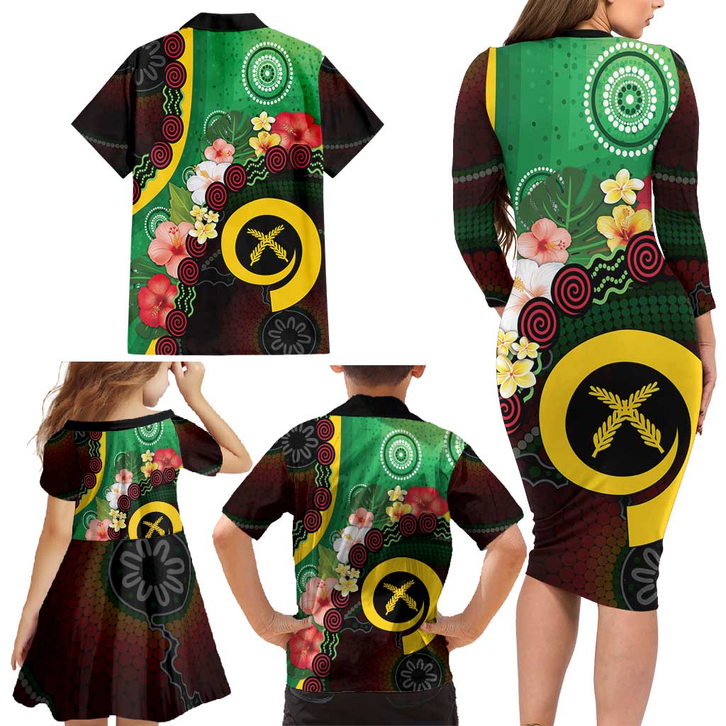 Long God Yumi Stanap Vanuatu Family Matching Long Sleeve Bodycon Dress and Hawaiian Shirt Tropical Flowers Aboriginal Pattern LT14 - Polynesian Pride