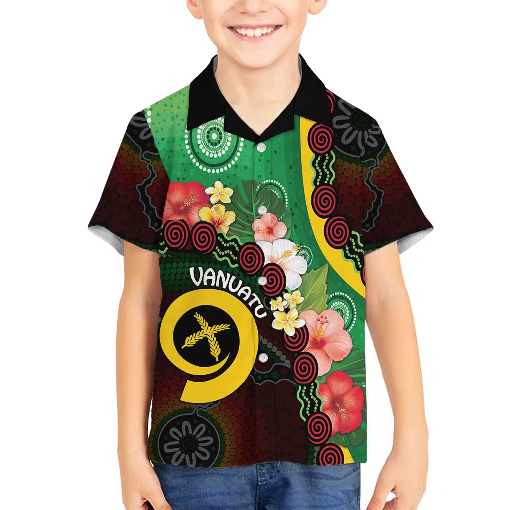 Long God Yumi Stanap Vanuatu Family Matching Long Sleeve Bodycon Dress and Hawaiian Shirt Tropical Flowers Aboriginal Pattern LT14 Son's Shirt Green - Polynesian Pride