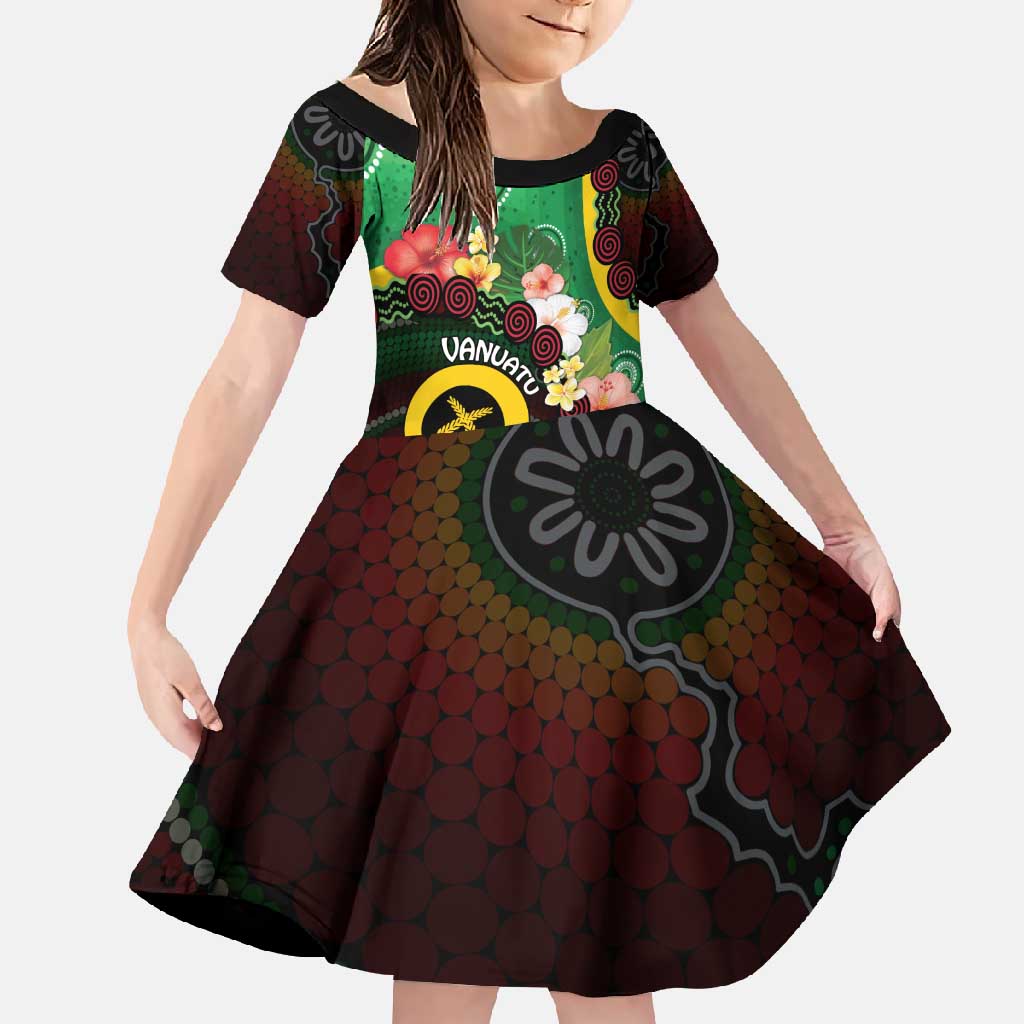 Long God Yumi Stanap Vanuatu Family Matching Mermaid Dress and Hawaiian Shirt Tropical Flowers Aboriginal Pattern LT14 Daughter's Dress Green - Polynesian Pride