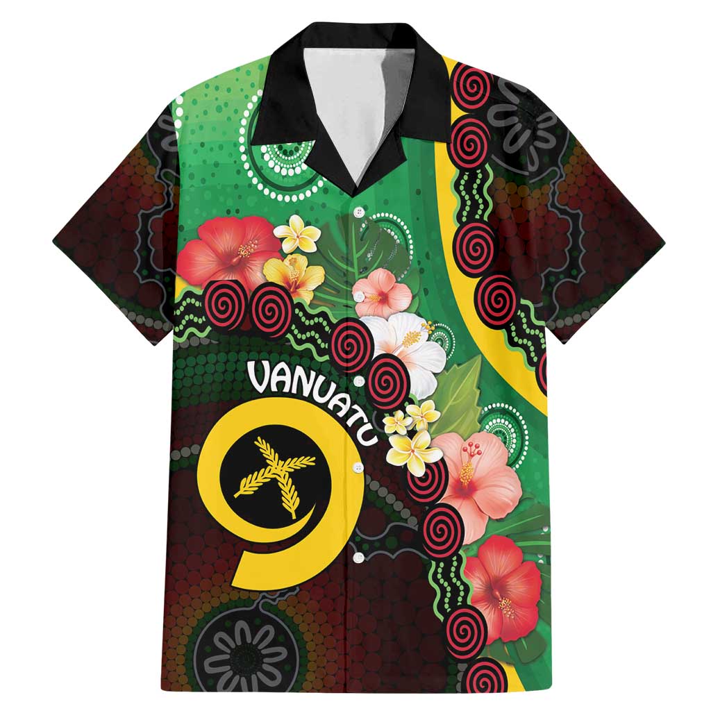 Long God Yumi Stanap Vanuatu Family Matching Mermaid Dress and Hawaiian Shirt Tropical Flowers Aboriginal Pattern LT14 Dad's Shirt - Short Sleeve Green - Polynesian Pride