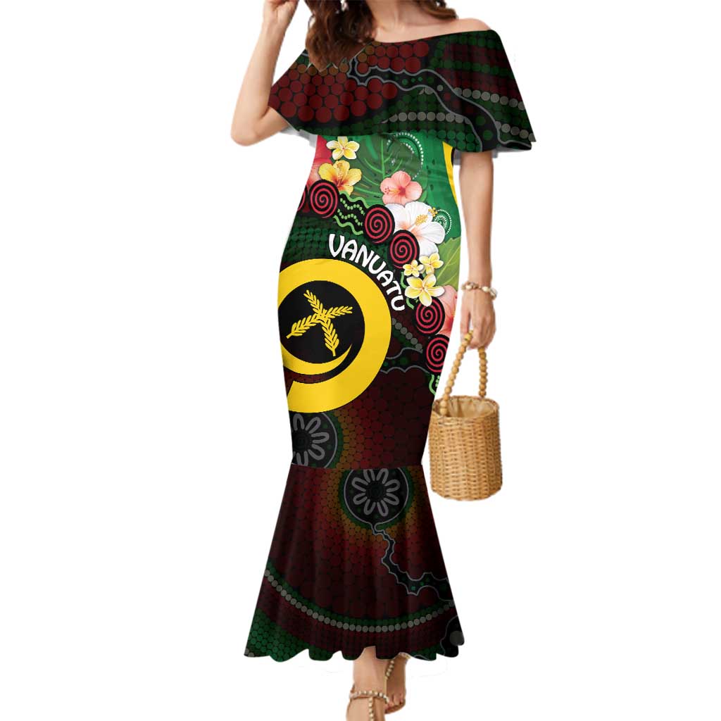 Long God Yumi Stanap Vanuatu Family Matching Mermaid Dress and Hawaiian Shirt Tropical Flowers Aboriginal Pattern LT14 Mom's Dress Green - Polynesian Pride