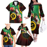 Long God Yumi Stanap Vanuatu Family Matching Off The Shoulder Long Sleeve Dress and Hawaiian Shirt Tropical Flowers Aboriginal Pattern LT14 - Polynesian Pride