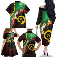 Long God Yumi Stanap Vanuatu Family Matching Off The Shoulder Long Sleeve Dress and Hawaiian Shirt Tropical Flowers Aboriginal Pattern LT14 - Polynesian Pride