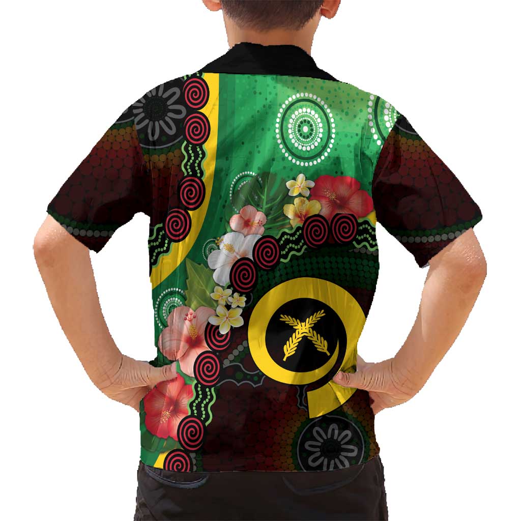 Long God Yumi Stanap Vanuatu Family Matching Off Shoulder Maxi Dress and Hawaiian Shirt Tropical Flowers Aboriginal Pattern
