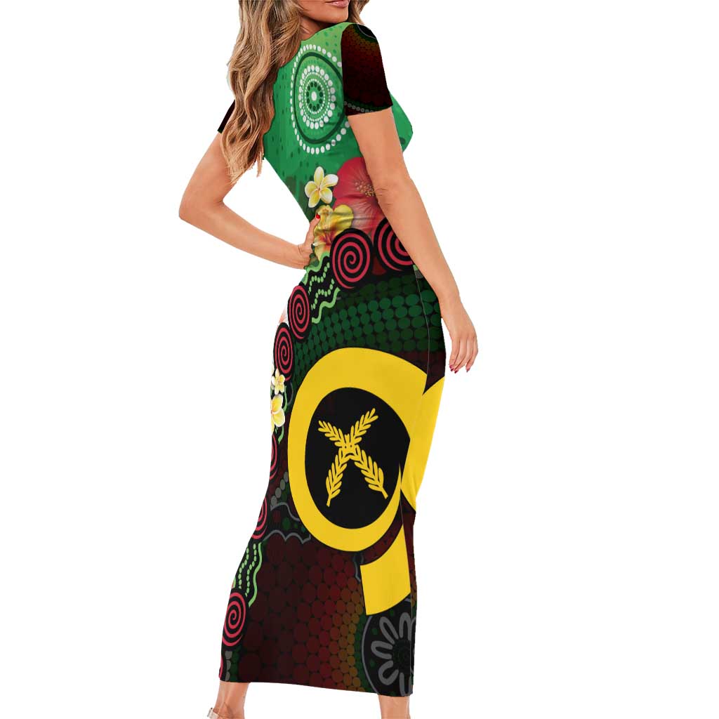 Long God Yumi Stanap Vanuatu Family Matching Short Sleeve Bodycon Dress and Hawaiian Shirt Tropical Flowers Aboriginal Pattern LT14 - Polynesian Pride