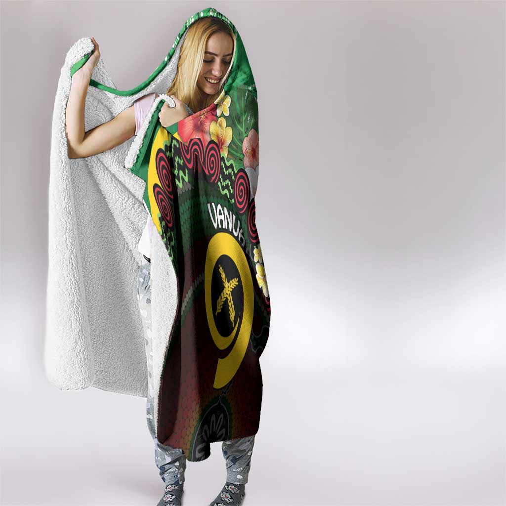 Long God Yumi Stanap Vanuatu Hooded Blanket Tropical Flowers Aboriginal Pattern
