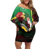 Long God Yumi Stanap Vanuatu Off Shoulder Short Dress Tropical Flowers Aboriginal Pattern