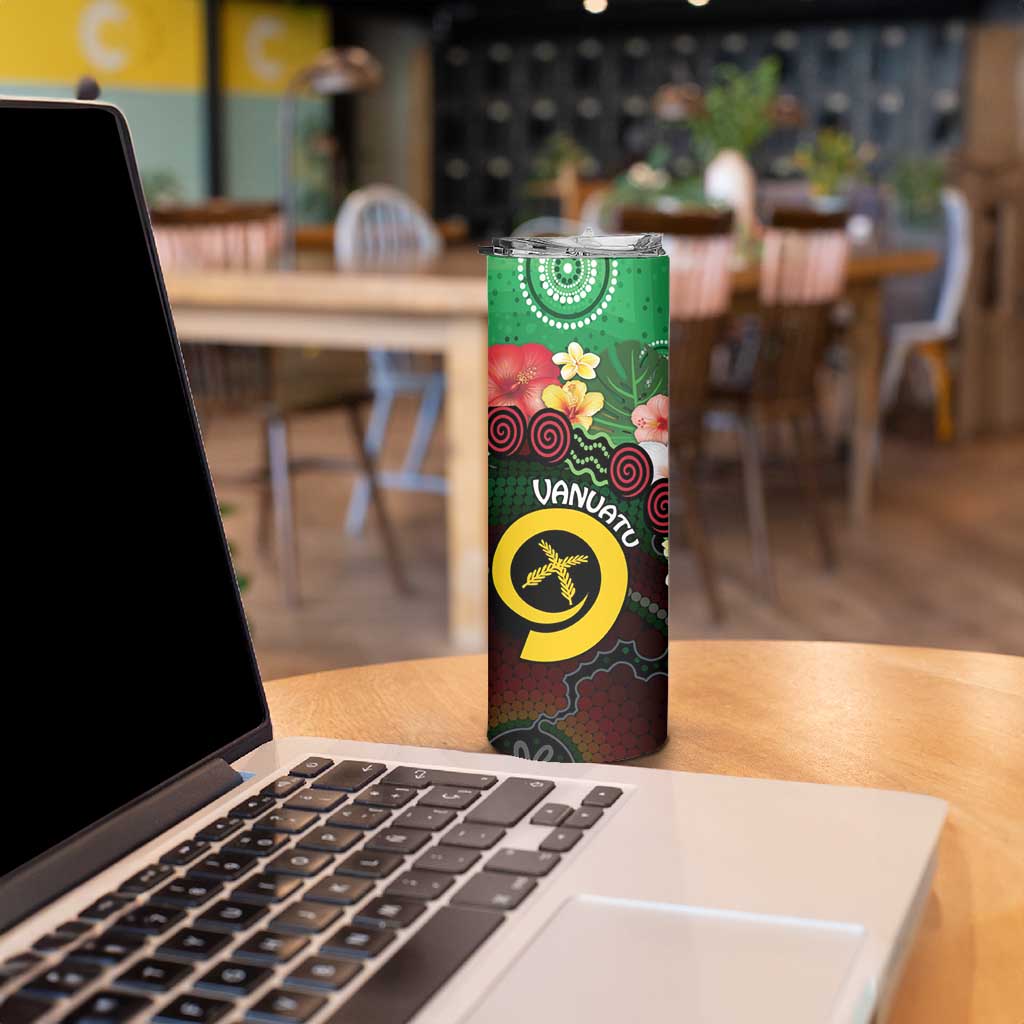 Long God Yumi Stanap Vanuatu Skinny Tumbler Tropical Flowers Aboriginal Pattern