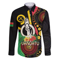 Tamtam Drum Vanuatu Family Matching Long Sleeve Bodycon Dress and Hawaiian Shirt Boar Tusk Aboriginal Flag Style LT14 Dad's Shirt - Long Sleeve Black - Polynesian Pride