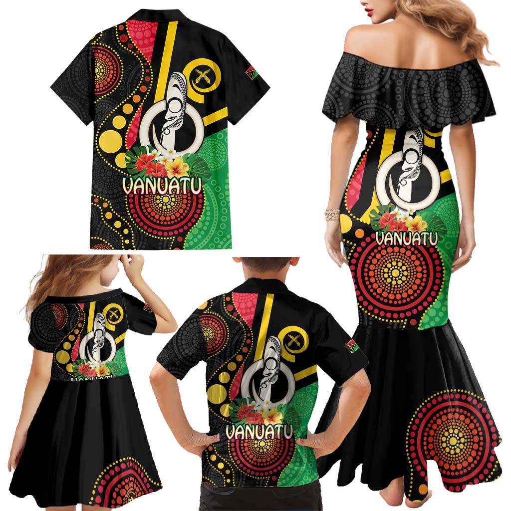 Tamtam Drum Vanuatu Family Matching Mermaid Dress and Hawaiian Shirt Boar Tusk Aboriginal Flag Style LT14 - Polynesian Pride