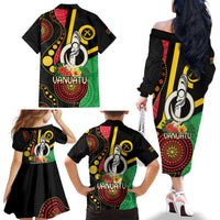 Tamtam Drum Vanuatu Family Matching Off The Shoulder Long Sleeve Dress and Hawaiian Shirt Boar Tusk Aboriginal Flag Style LT14 - Polynesian Pride