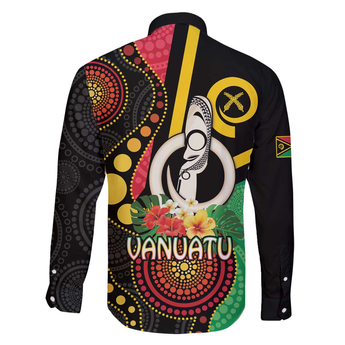 Tamtam Drum Vanuatu Family Matching Off The Shoulder Long Sleeve Dress and Hawaiian Shirt Boar Tusk Aboriginal Flag Style LT14 - Polynesian Pride
