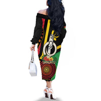 Tamtam Drum Vanuatu Family Matching Off The Shoulder Long Sleeve Dress and Hawaiian Shirt Boar Tusk Aboriginal Flag Style LT14 - Polynesian Pride