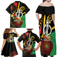 Tamtam Drum Vanuatu Family Matching Off Shoulder Maxi Dress and Hawaiian Shirt Boar Tusk Aboriginal Flag Style LT14 - Polynesian Pride