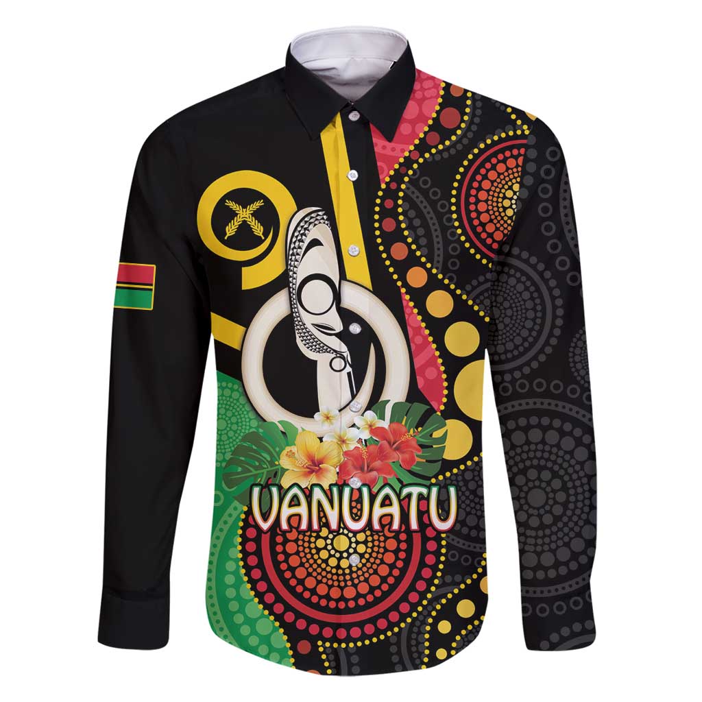 Tamtam Drum Vanuatu Family Matching Off Shoulder Maxi Dress and Hawaiian Shirt Boar Tusk Aboriginal Flag Style LT14 Dad's Shirt - Long Sleeve Black - Polynesian Pride