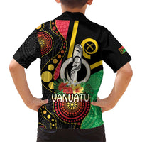 Tamtam Drum Vanuatu Family Matching Short Sleeve Bodycon Dress and Hawaiian Shirt Boar Tusk Aboriginal Flag Style LT14 - Polynesian Pride