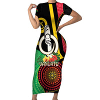 Tamtam Drum Vanuatu Family Matching Short Sleeve Bodycon Dress and Hawaiian Shirt Boar Tusk Aboriginal Flag Style LT14 Mom's Dress Black - Polynesian Pride