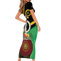 Tamtam Drum Vanuatu Family Matching Short Sleeve Bodycon Dress and Hawaiian Shirt Boar Tusk Aboriginal Flag Style LT14 - Polynesian Pride