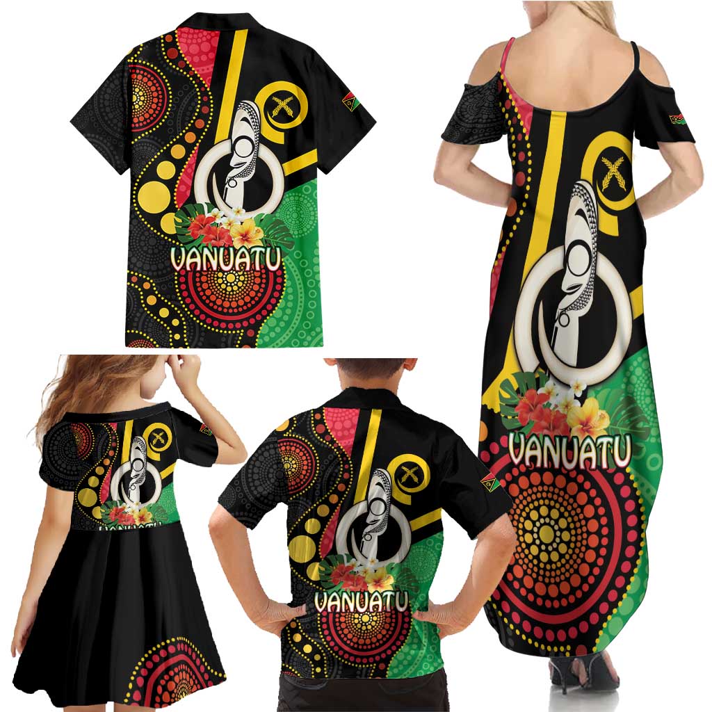 Tamtam Drum Vanuatu Family Matching Summer Maxi Dress and Hawaiian Shirt Boar Tusk Aboriginal Flag Style LT14 - Polynesian Pride