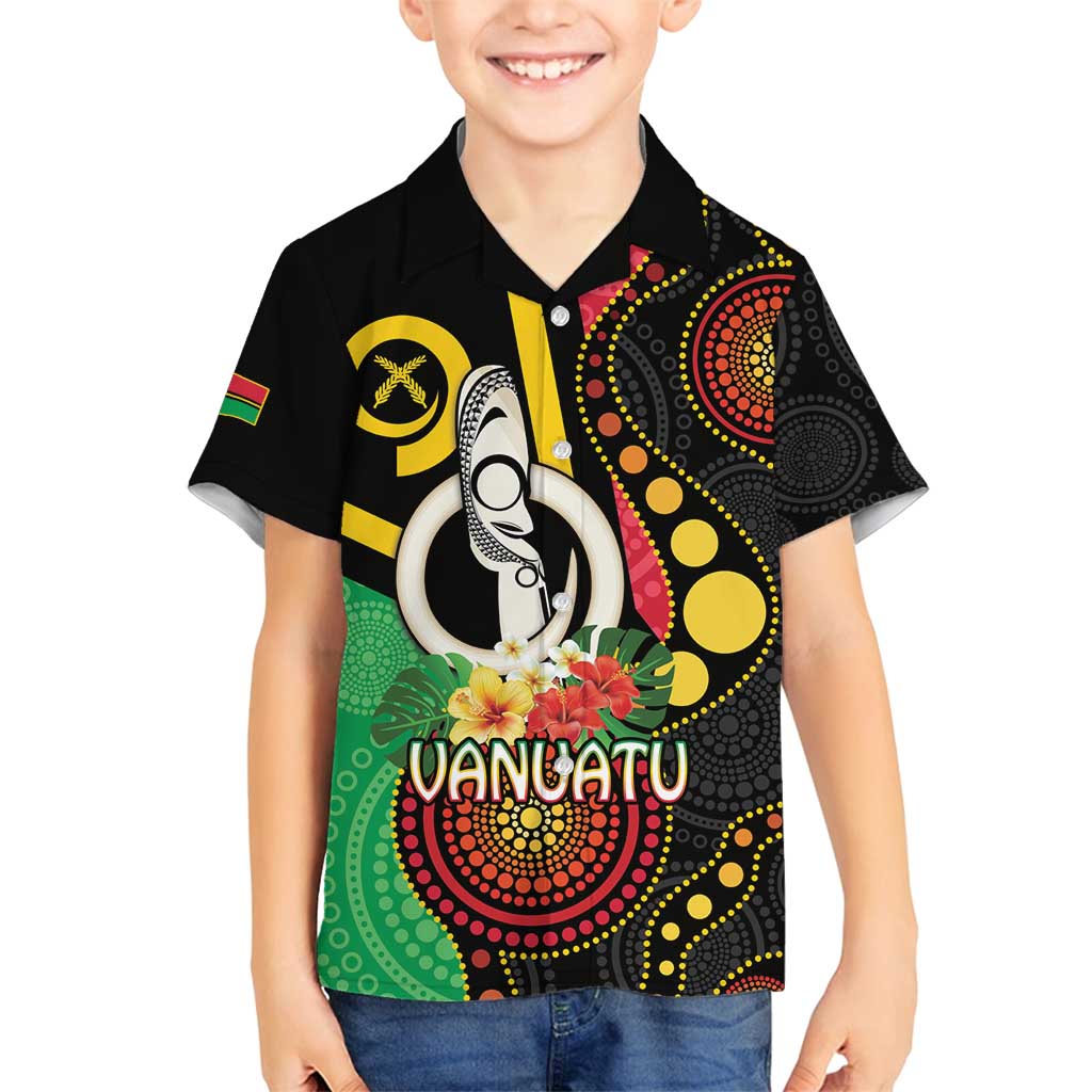 Tamtam Drum Vanuatu Family Matching Summer Maxi Dress and Hawaiian Shirt Boar Tusk Aboriginal Flag Style LT14 Son's Shirt Black - Polynesian Pride