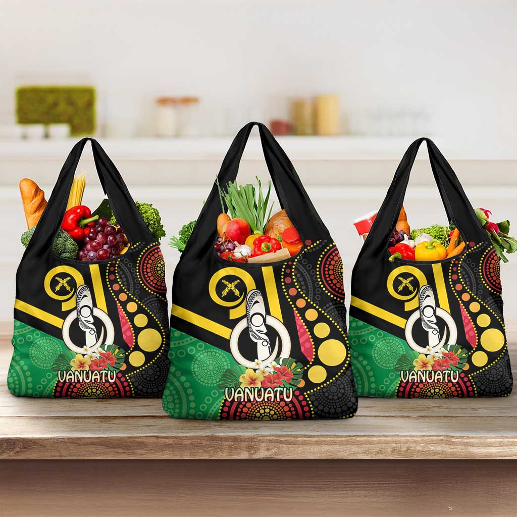 Tamtam Drum Vanuatu Grocery Bag Boar Tusk Aboriginal Flag Style