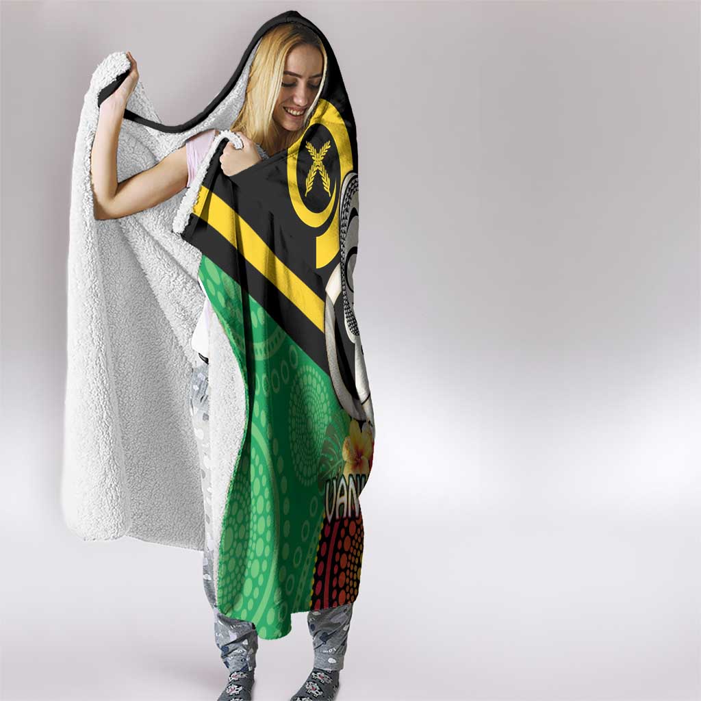 Tamtam Drum Vanuatu Hooded Blanket Boar Tusk Aboriginal Flag Style