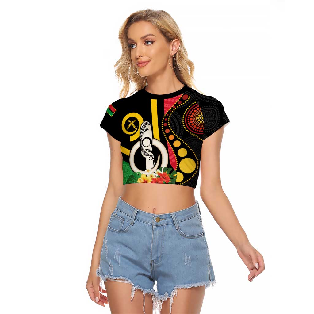 Tamtam Drum Vanuatu Raglan Cropped T Shirt Boar Tusk Aboriginal Flag Style