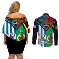 Vanuatu And West Papua Couples Matching Off Shoulder Short Dress and Long Sleeve Button Shirts Coat Of Arms Mix Flag Style LT14 - Polynesian Pride