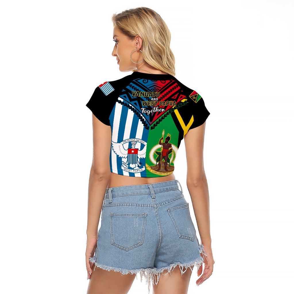 Vanuatu And West Papua Raglan Cropped T Shirt Coat Of Arms Mix Flag Style LT14 - Polynesian Pride